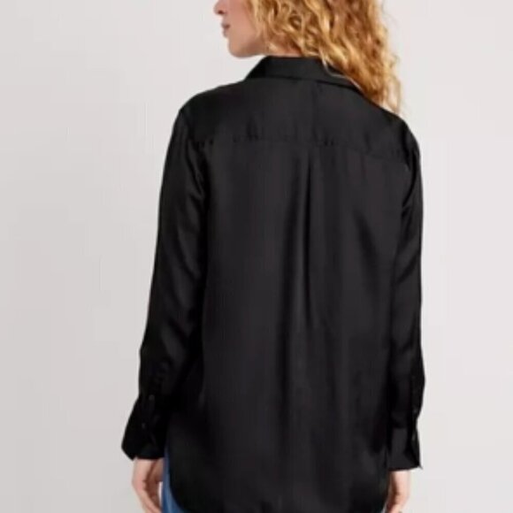 NWT OLD NAVY Black Satin Loose Fit Oversized Boyfriend Button Down Blouse XS/S - Picture 3 of 14
